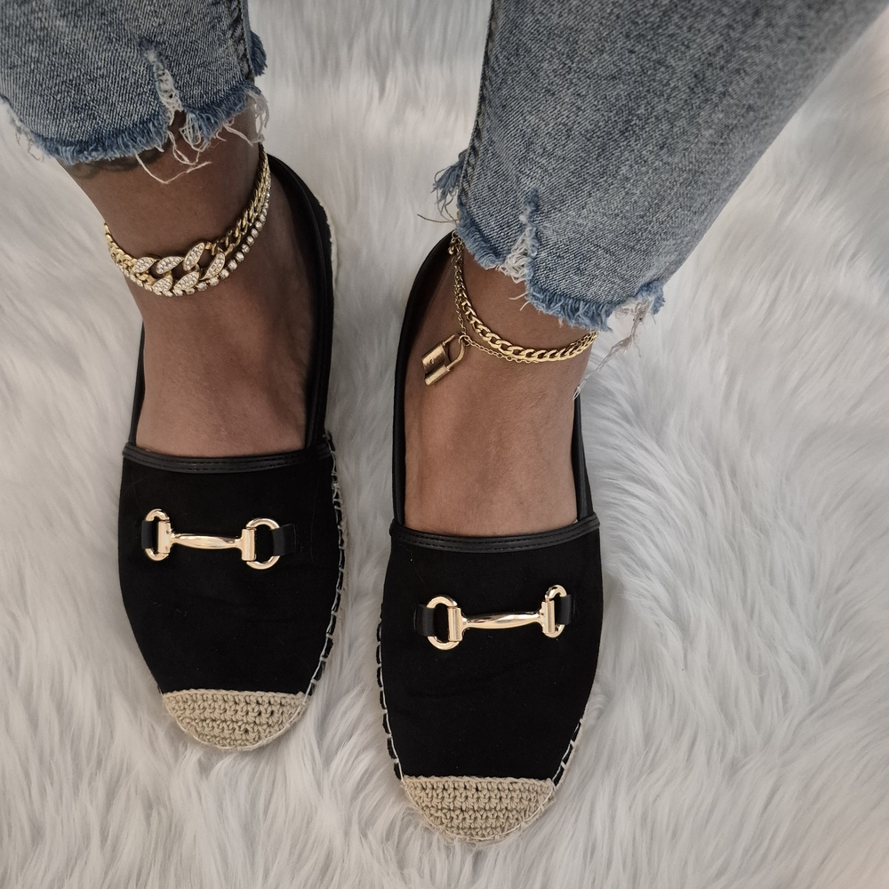 Liliana Black Loafers with Gold Buckle